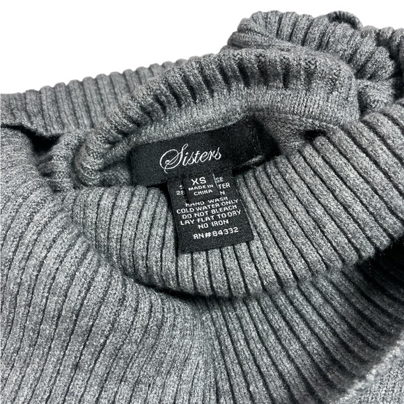 Sisters | Poncho Dolman Drape Off Shoulder Knit Ribbed Cowl Neck Sweater - Picture 12 of 12